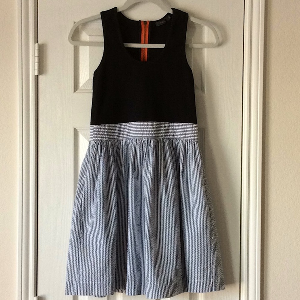Women’s Pinstripe Dress W/ Orange Zipper Back